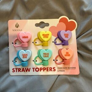 Conversation Heart Straw Toppers - Pastel Multicolor Set